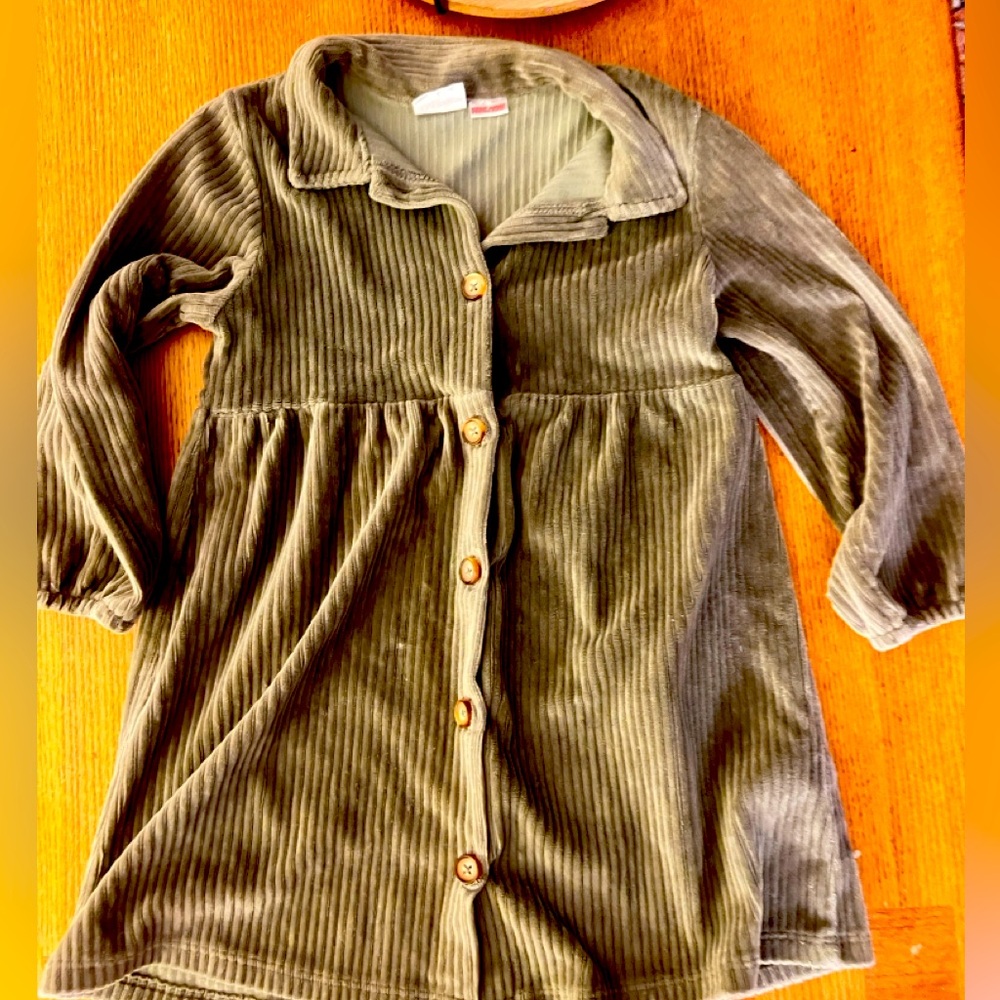 Zara toddler girls green/grey corduroy dress.